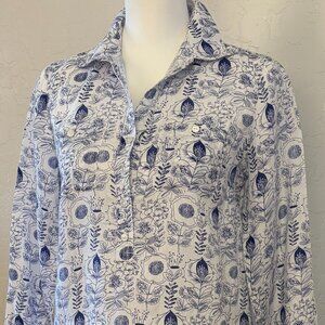 Talbots. Linen Tunic. Blue, white.